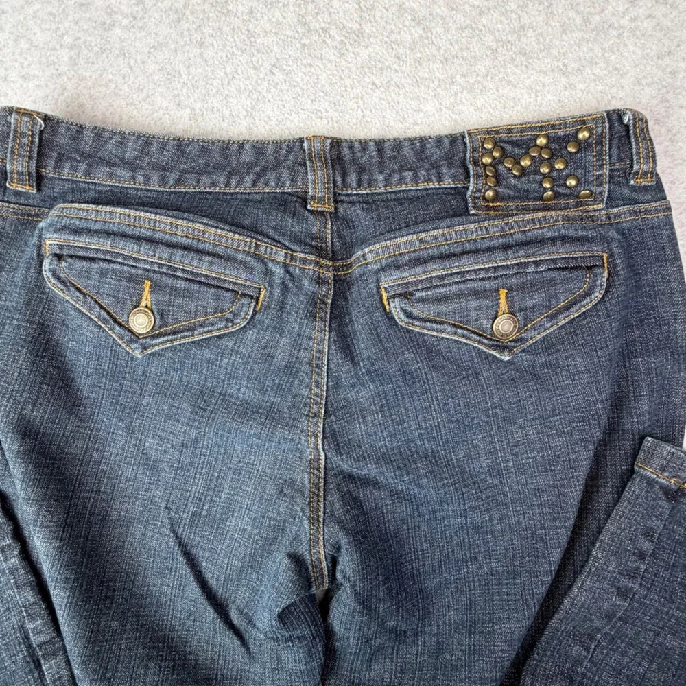 Michael Kors Flare Jeans Blue Studded Flap Pocket Y2K Western Moto Size 10